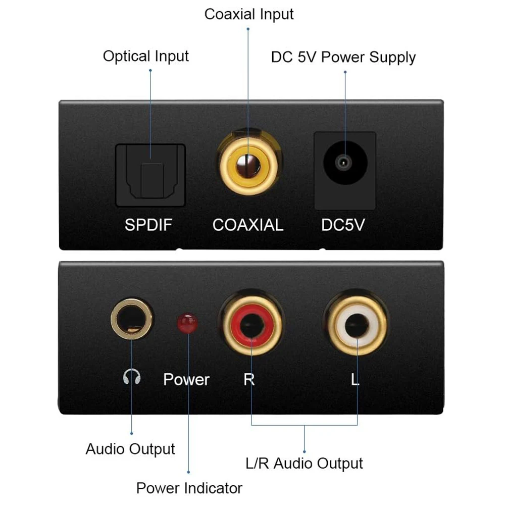 Audio Converter Amplifier DAC Digital to Analog Audio Converter SPDIF Optical Toslink Coaxial to L/R RCA and 3.5mm Jack Headphone Amplifier For PS3/4 HDTV