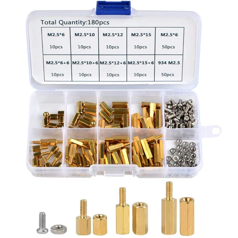 

Screws Assorted 180 Pcs M2.5 Male Female Brass Spacer with Box Dropship