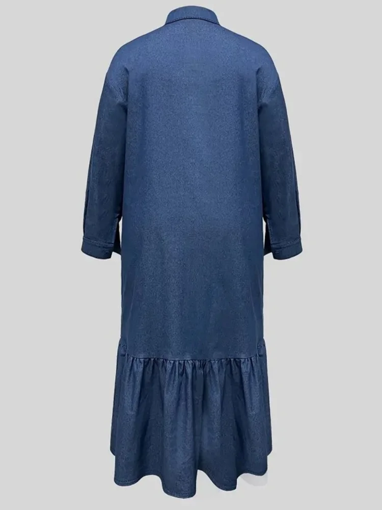 Wmstar Pius Size Denim Dresses for Women Wholesale A New Loose Fitting Fashionable Denim Long Sleeved Casual Elegant 2025