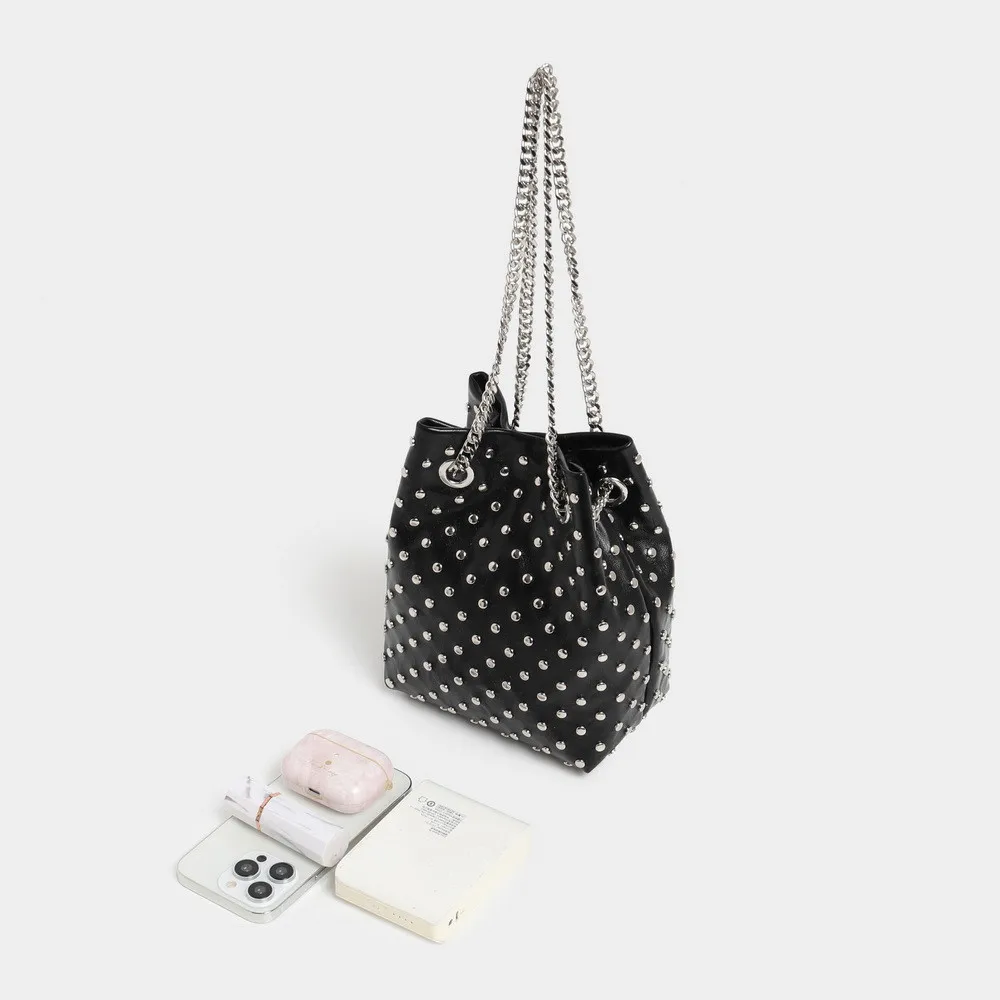 Luxury Women's Bag New High Quality Horseshoe Bucket Bag Exquisite PU Rivet Sequin Design Women's One Shoulder Handbag