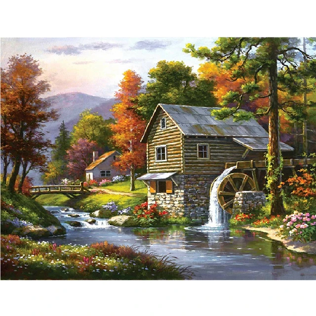 Diamond Painting House Scenery 5D Diamond Mosaic Seaside Landscape Rhinestone Embroidery Full Round Drill Home Decor CY-FJ02493-AE5