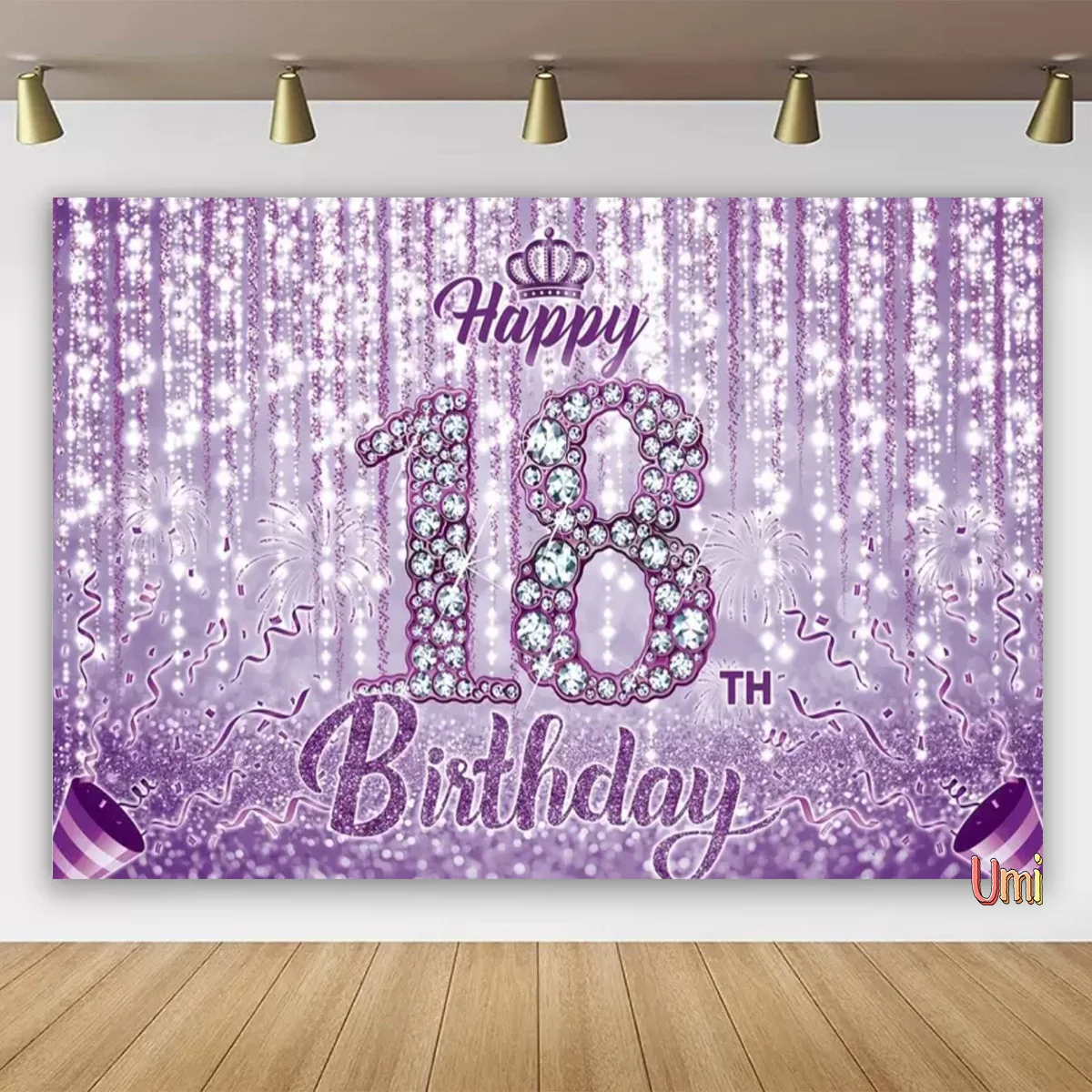 thumbnail image 1 of Fondo para fiesta de cumpleaños Liuwei número 18 globos purpurina dorada y negra, 1 of 5