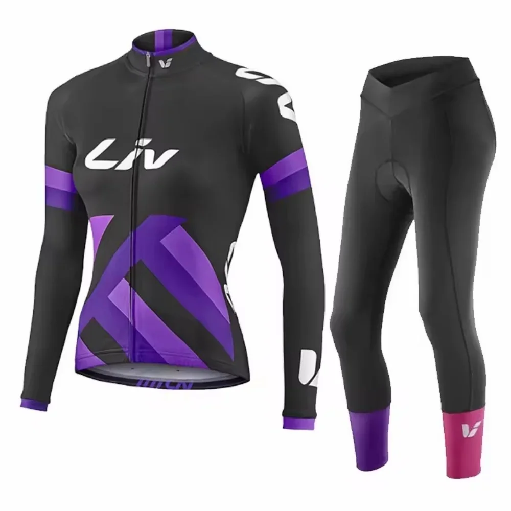 2025 Women Spring Autumn Cycling Jersey Set Long Sleeve Breathable Clothing MTB Maillot Ropa Ciclismo Bicycle Outdoor Sportswear 2