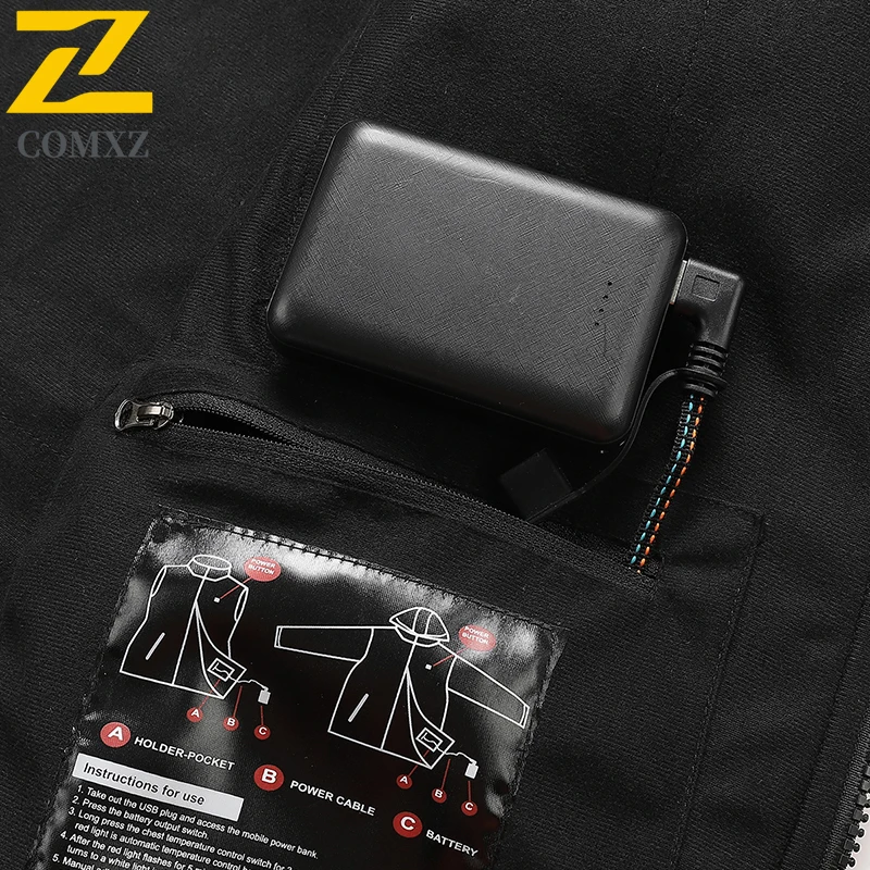 COMXZ Men's Electric Heated Polar Fleece Jacket Smart Temperature Control Winter Thermal Coat Outdoor Windproof Warming Wear