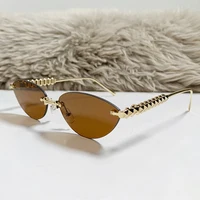 Lunettes de soleil sans monture à rivets œil de chat pour femmes, marque de mode de luxe, ovales et étroites, tendance, élégantes, uniques, 2025 6