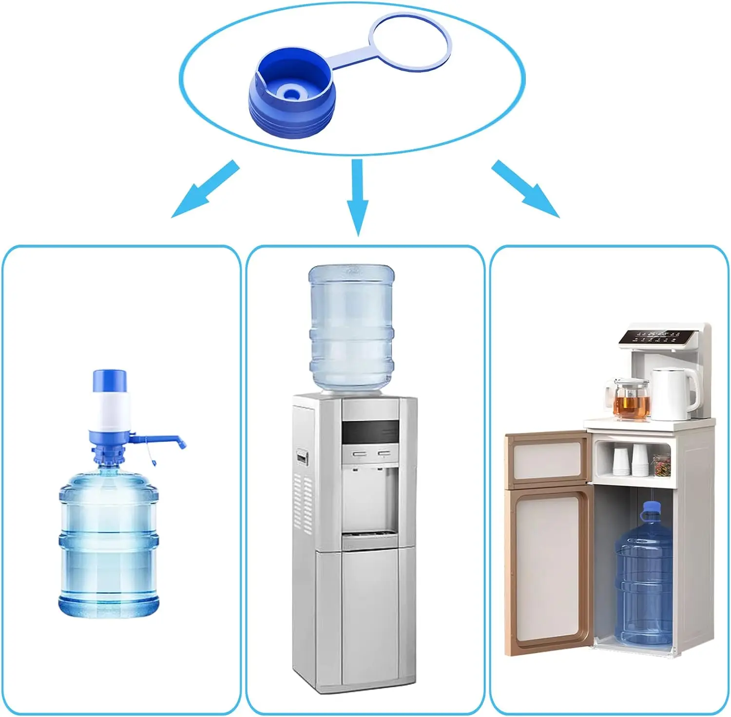 3Pcs 3- 5 Gallon Reusable Water Jug Cup , Silicone Replacement 55mm Standard Water Bottle Dispensers, Non-Spill Leak Free