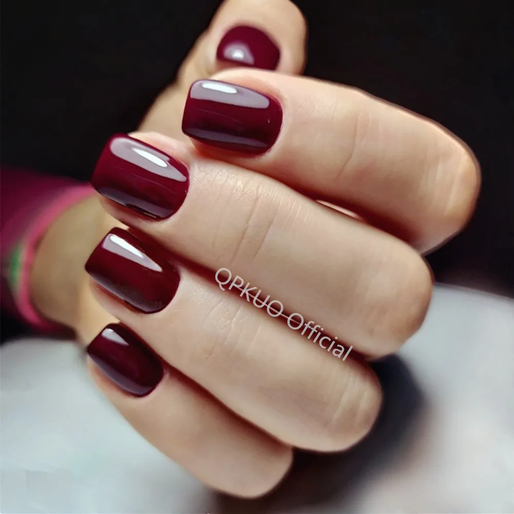 Press On False Nails Black Short Fake Nail Square Faux Ongles Artificial Fingertips Woman Salon Manicure Accessoires