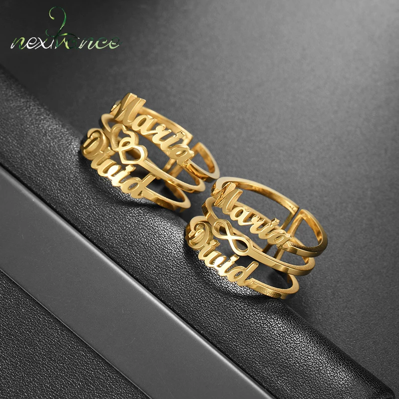 

Nextvance Customized Two Names Rings Stainless Steel Triple-Layer Heart Adjustable Ring For Lover Couple Wedding Engagement Gift