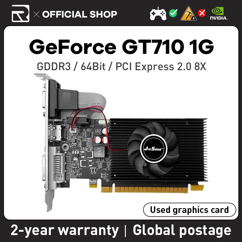 

JIESHUO GeForce GT 710 1G NVIDIA Graphics Card PCI EXPRESS 2.0X8 GPU 64 Bit DDR3 Gt710 1gb Office Bestseller Display Video
