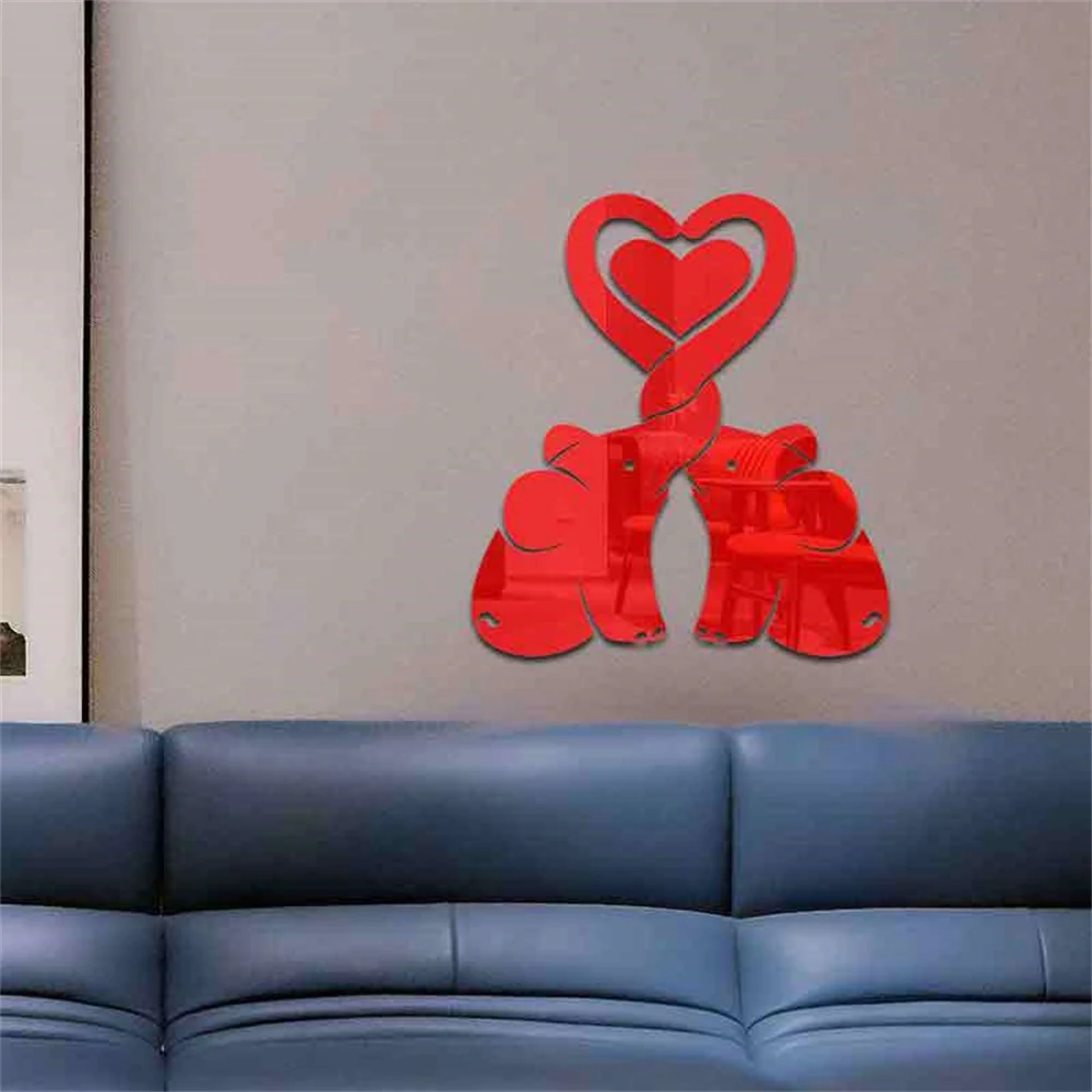 1set 3D Elephant Stickers Mirror Surface Decals DIY Self-adhesive Wall Art Mirror Stickers Home Decoration Mural Gift ﻿