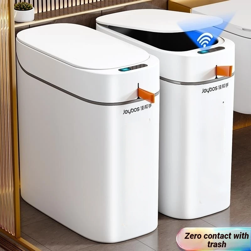 ถังขยะในห้องน้ำแบบแฮนด์ฟรีอัตโนมัติ JOYBOS ถังขยะอัจฉริยะพร้อมฝาปิด ถุงแบบมีเชือกรูด สำหรับห้องน้ำ ห้องสุขา สำนักงาน 1