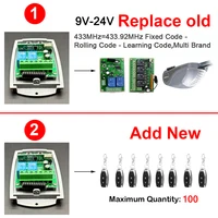 New DC/AC 9V 12V 24V Garage Door/Gate Receiver For ERREKA DEA DOORHAN AT-4 MHOUSE FORSA MASTERCODE PUJOL 433MHz Remote Control 2