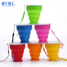 Folding Cups 300ml Retractable Food Grade Water Cup Travel Silicone Retractable Coloured Portable Outdoor Coffee Handcup