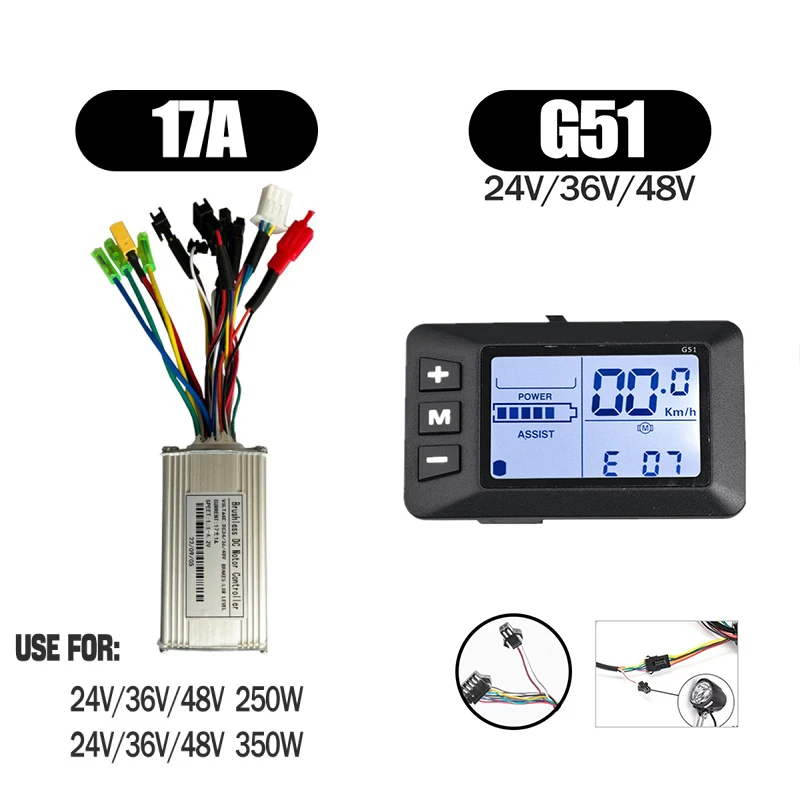 24V/36V/48V 17A sinusgolf drie-mode e-bike controller voor