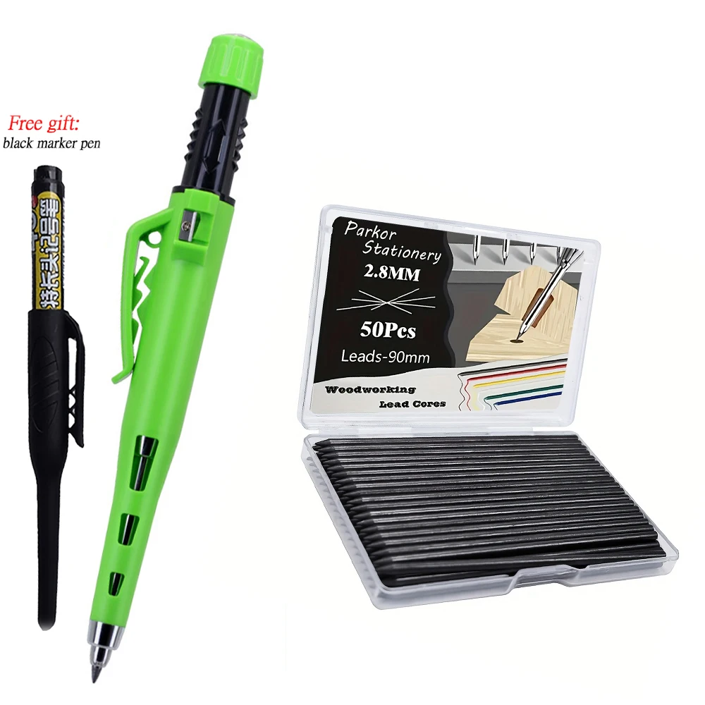 Innovative 55mm Carpenter's Pencil Set with 50 Lead Refills - Precision Woodworking and Drawing Tool