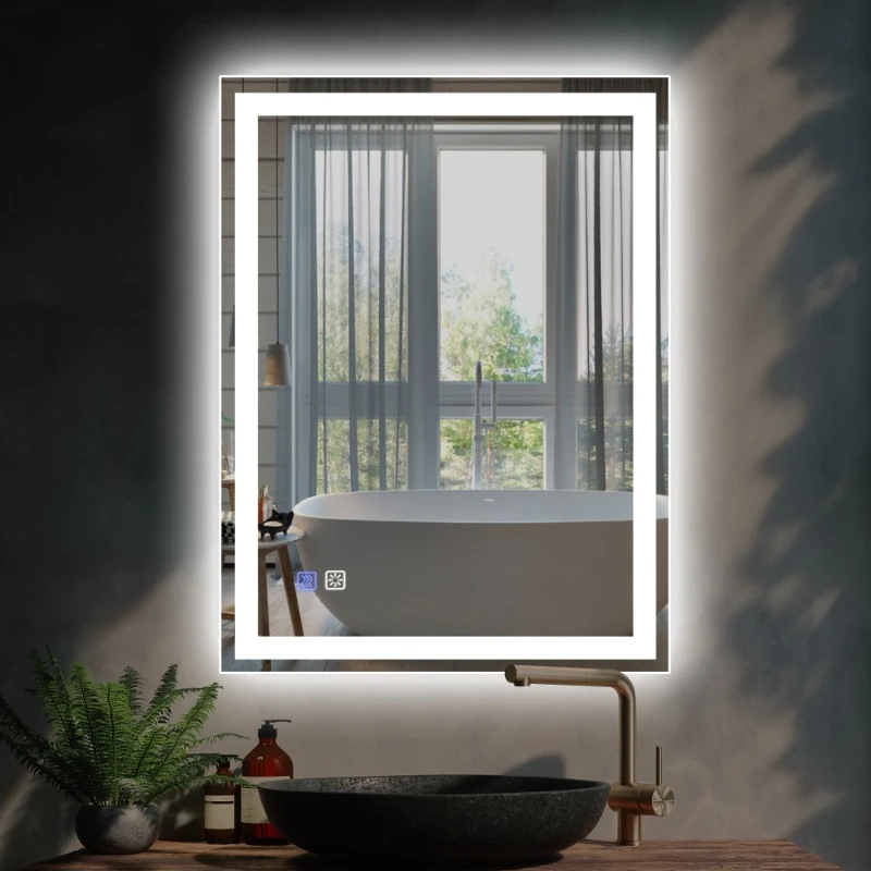

24*32 Inch Bathroom Mirror Vanity with LED Light Anti Fog Bathroom Mirror Shower Frameless Smart Mirrors Aesthetic Furniture