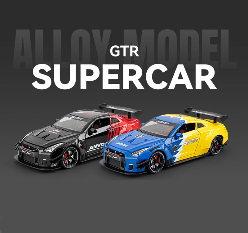 Mit Spray 1/24 Silvia GTR GT-R R35 Legierung Sportwagen Modell Diecast Metall Rennfahrzeuge Auto Modell Sound und Licht Kinder Spielzeug Geschenk – Detail 2