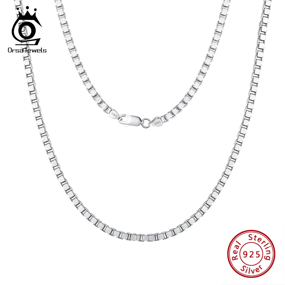 

ORSA JEWELS 100% 925 Sterling Silver Italian 2.0mm 3.0mm Box Chain Necklace for Women Dainty Silver Link Chain Jewelry SC32