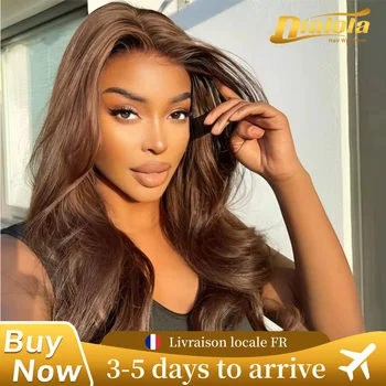 Peluca ondulada marrón chocolate de cabello humano con encaje HD frontal 1