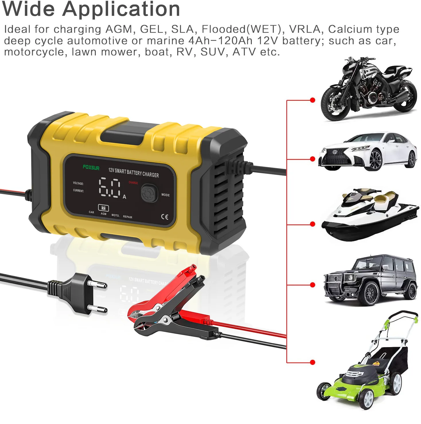 Chargeur De Batterie Intelligent Portable 10A 12V/24V LCD Tactile - Pour Voiture, Moto, Camion, AGM, Gel, Wet, SLA Avec Réparation Impulsions