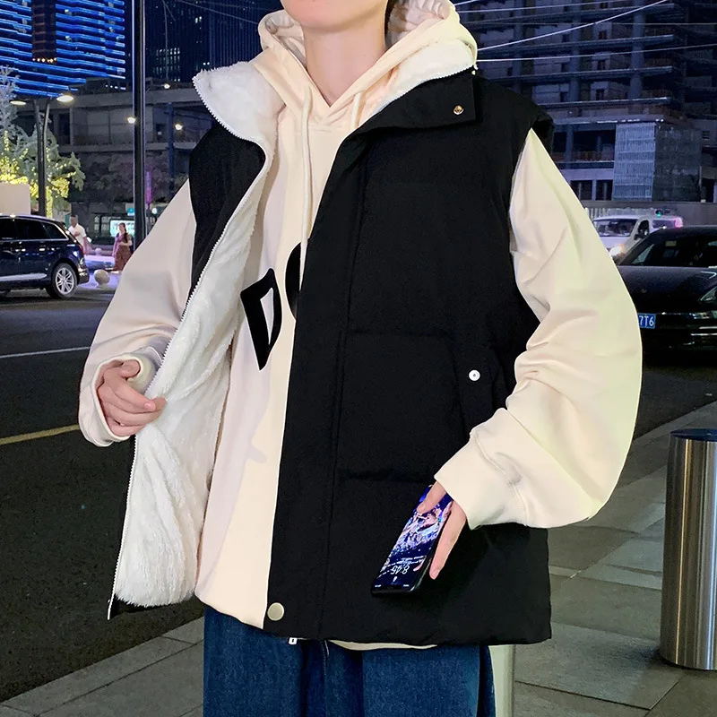 New Winter Vests Men Fleece Warm Sleeveless Jacket Casual Mens Solid Waistcoat Thick Fashion Stand Collar Zipper Vest Outwear