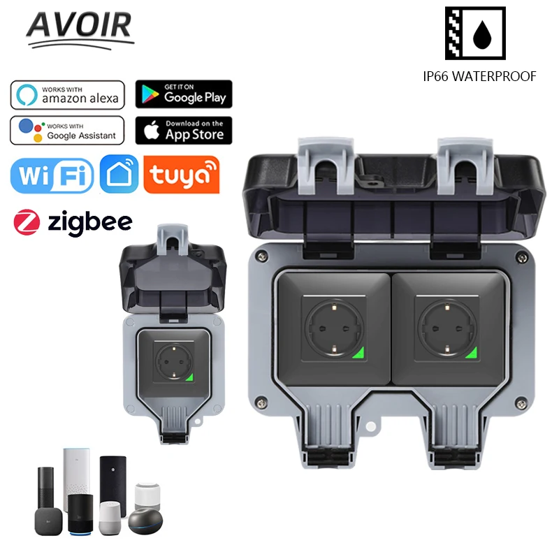 Avoir Tuya Zigbee Electrical Outlets Ip66 Waterproof Outdoor Wifi Smart