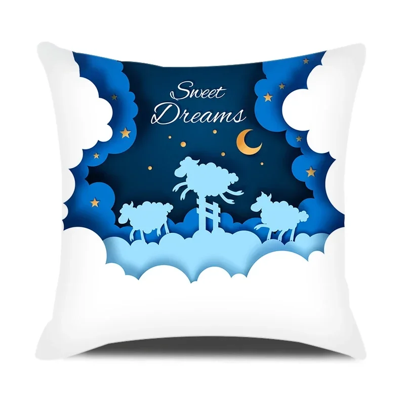 

Beautiful Night Sky Printed Pillowcase Square Pillow Case Cartoon Moon Stars Pillow Cover Kid's Gifts Room Decor Cushion Cover