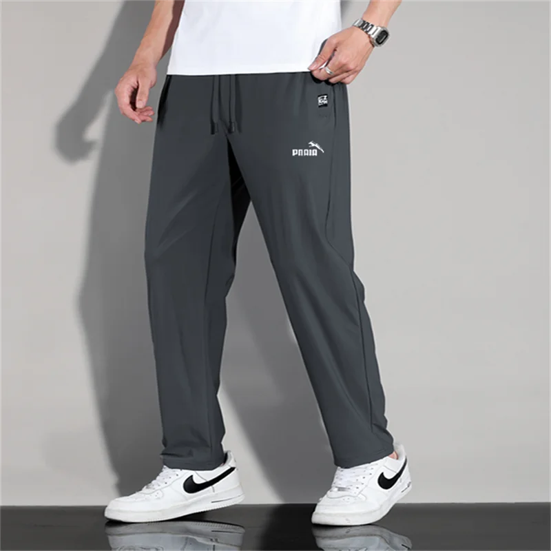 Elastic waist, high-end ice silk pants, spring, summer, autumn fashion casual pants, straight leg