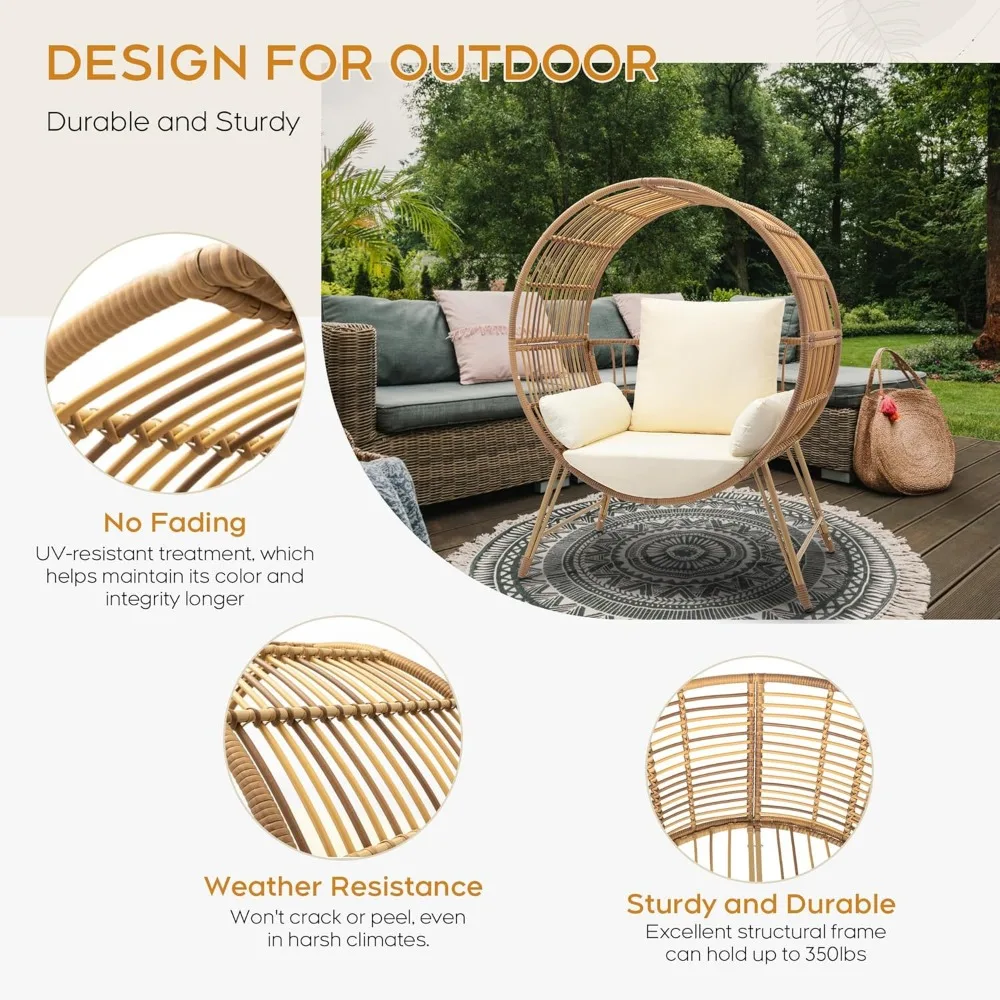 Outdoor Egg Chair, Oversized Wicker Patio Chairs with 6.69'' Cushions,350LBS Capacity, Indoor Round Rattan Nest Chair with Stand 5