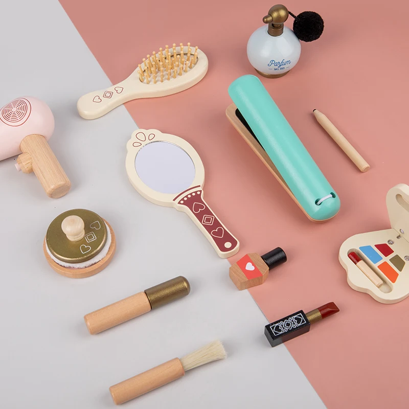 Girls Wooden Simulation Kid Makeup Set Children Girls Game Lipstick Beauty Bag Montessori Education Play Cosmetic Case Gift Toys 2