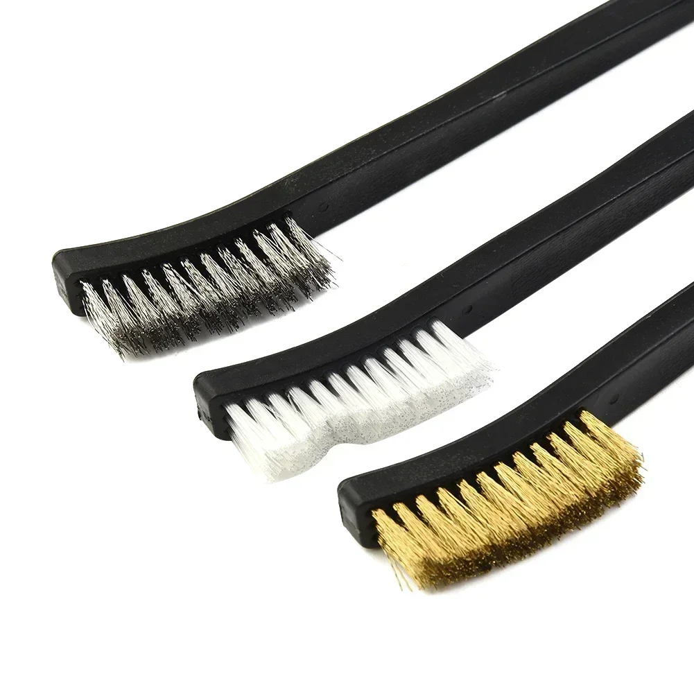 Double Ended Wire Brush Set Steel/copper/Nylon Brush Cleaning Light Scrubbing Multi Purpose Cleaning Car Detail Tool 1PC