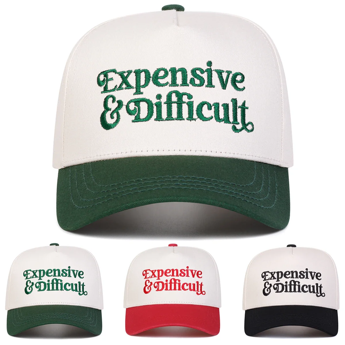 Unisex EXPENSIVE DIFFICULT Baseballkappen mit Buchstabenstickerei, Frühling und Herbst, für den Außenbereich, verstellbare Freizeithüte, Sonnenschutzhut, Sportkappe