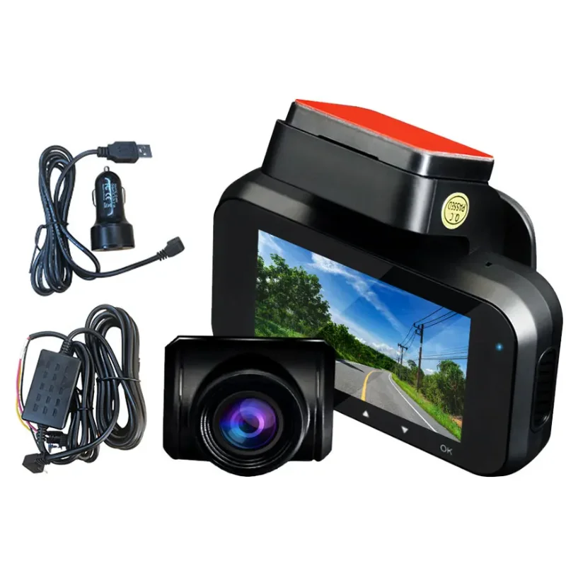 كاميرا داش للسيارات 4k كاميرا أمامية وخلفية 4k 3 بوصة IPS شاشة كاميرا مزدوجة صورة عكسية، تسجيل حلقة رؤية ليلية محسنة