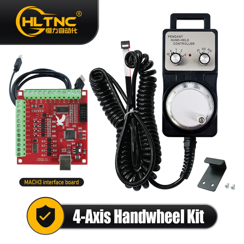 CNC Handwheel, 4 Axis Handheld Wired USB Handwheel Control, 100PPR Encoder Manual Pulse Generator for CNC Engraving Machine Mach3 System, with 5 Meter USB Cable