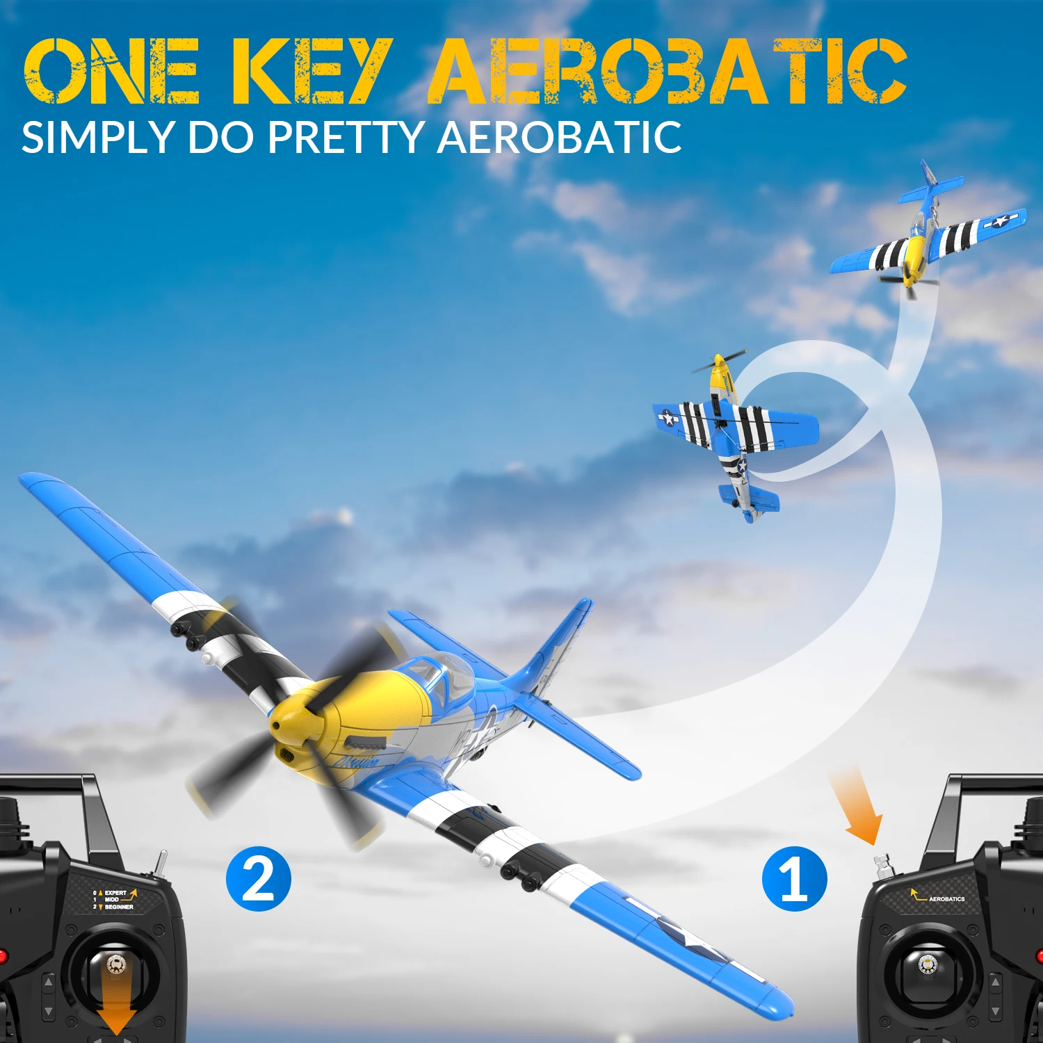 Volantex rc 761-5 P-51 P51D Mustang 400mm Wing Span 2.4G RC Plane Aircraft RTF 6-axis Stabilizer System and One-key Aerobatic 6