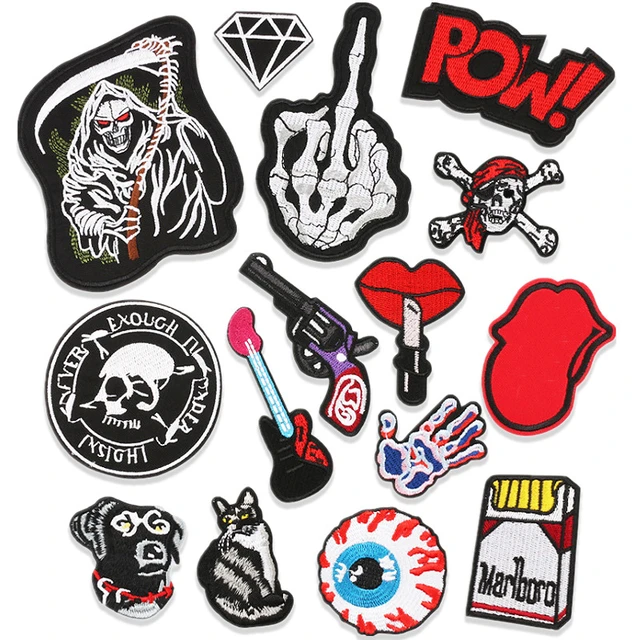 Skeleton Square Patches Cloth Patch Embroidered DIY Badges Iron On Punk Goth