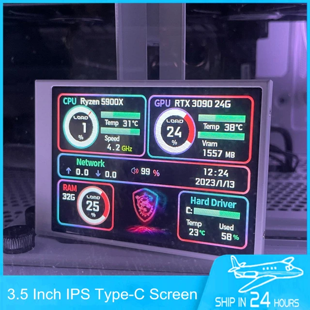 Mini écran IPS USB 3,5 Pouces, Affichage de la Température du PC AIDA64 PC  CPU RAM Moniteur de Données Moniteur de Température D'affichage du Panneau