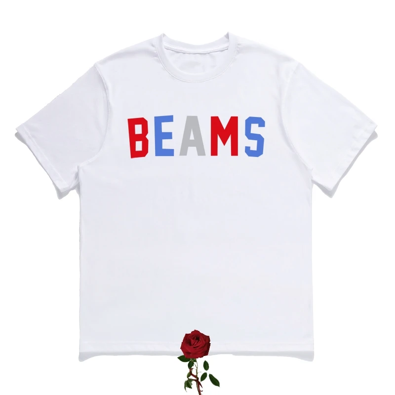 Harajuku Beams T-shirts Simple Fashion Colorful Letter Logo Print Clothing Men Women Cotton Round Neck BEAMS JAPAN Tops