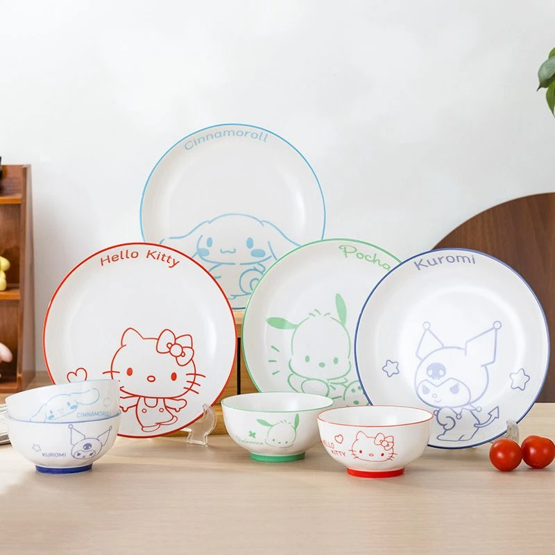 

Kawaii Sanrio аниме хобби Kuromi Cinnamoroll Hello Kitty мультфильм керамический камень Чаша простой Печатный тарелка для завтрака