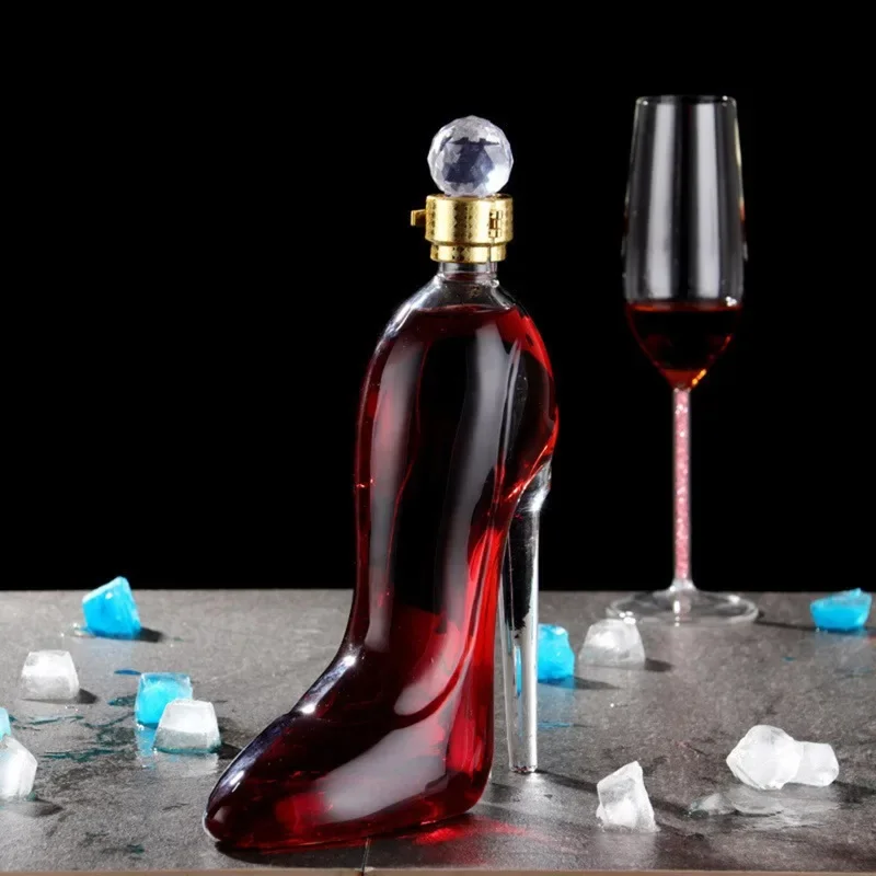 Carafe à Vin En Forme De Chaussure à Talon - Verre Transparent, 350 Ml, Bouchon étanche - Déco Bar, Cadeau Original