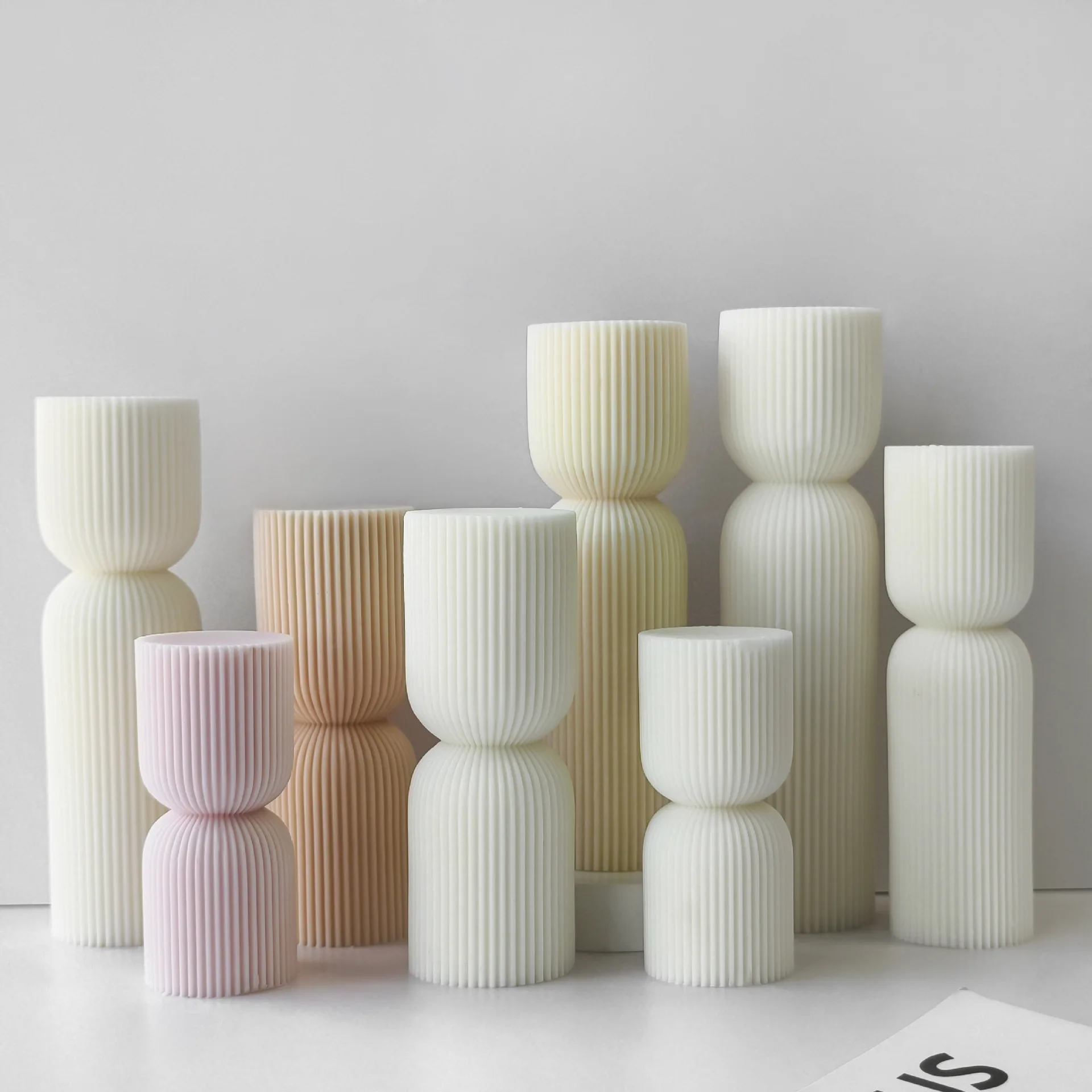 DIY Geometric Pillar Silicone Mold Striped Cylinder Aroma Candle Plaster Ornaments Mould Handmade Church Candles Making