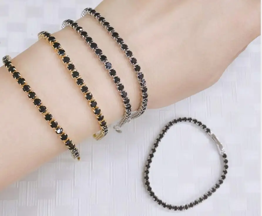 1Pcs Gold Black Cubic Zirconia Bracelet For Women Men Jewelry Rainbow Cz Tennis Trendy Bangle Girls Gift Dfg4D