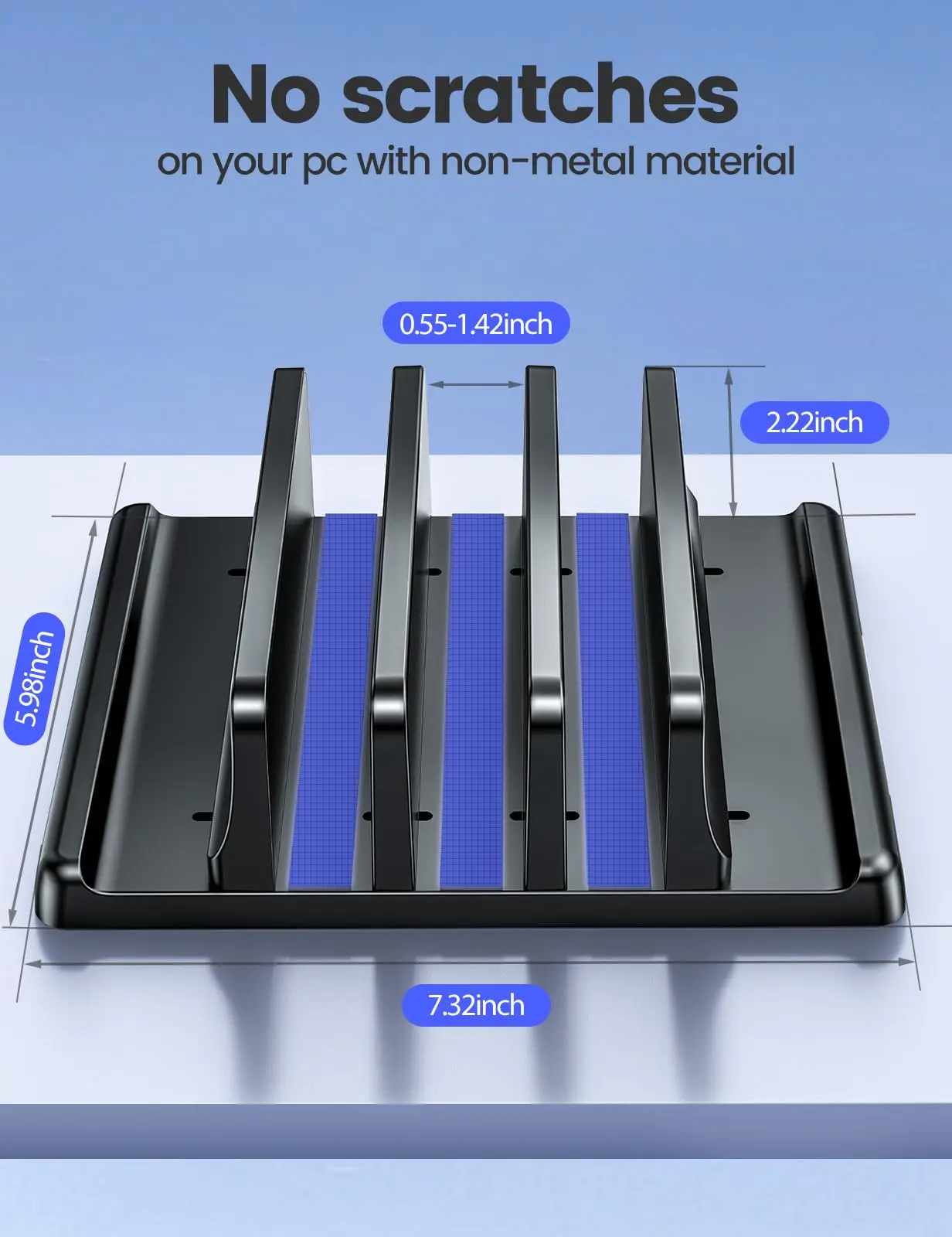 Vaydeer 3슬롯 수직형 노트북 스탠드 정리함, 프리미엄 ABS 플라스틱으로 제작된 노트북 보관 홀더 5 in 1 디자인