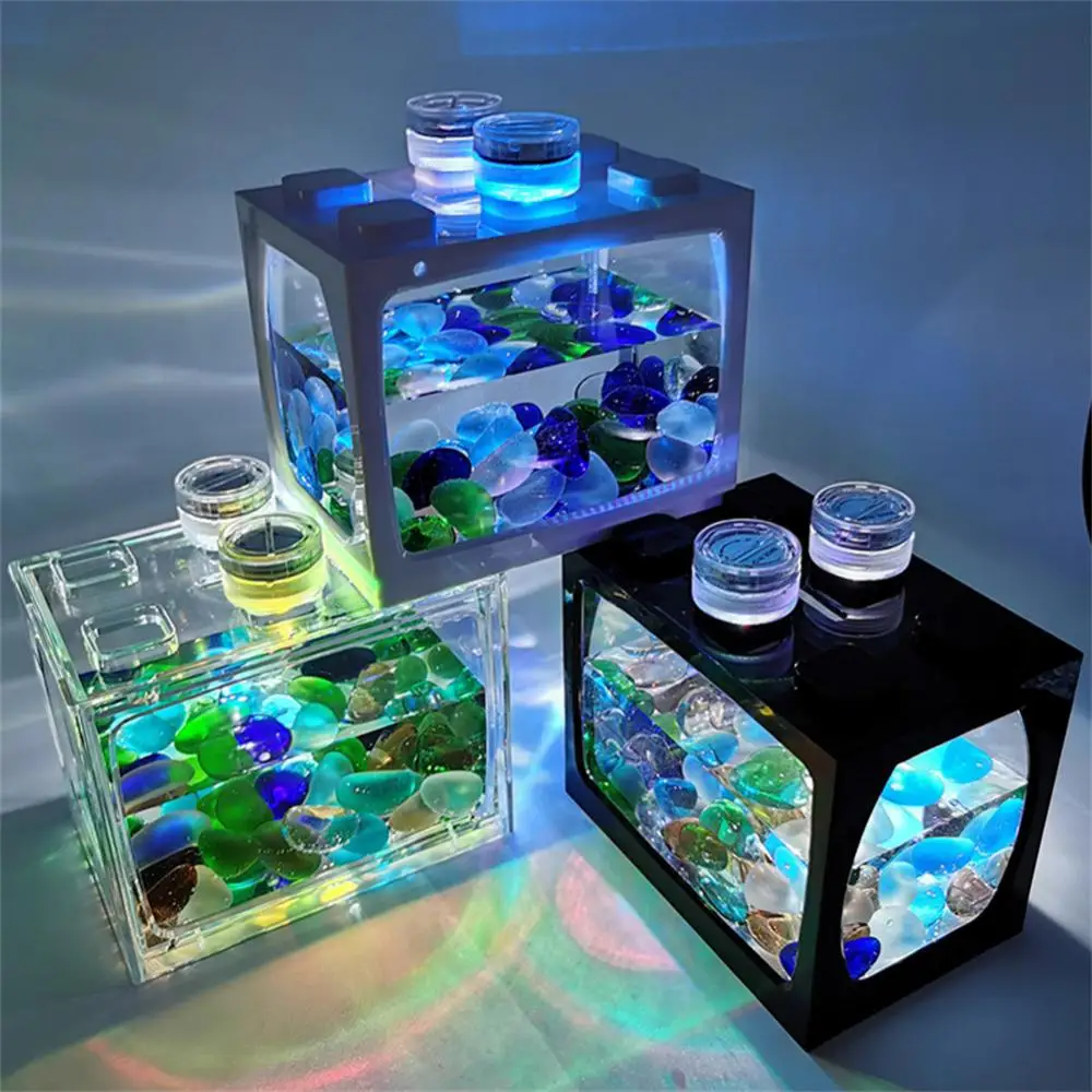 Title 4, Mini Transparent Desktop Fish Tank With Light P...