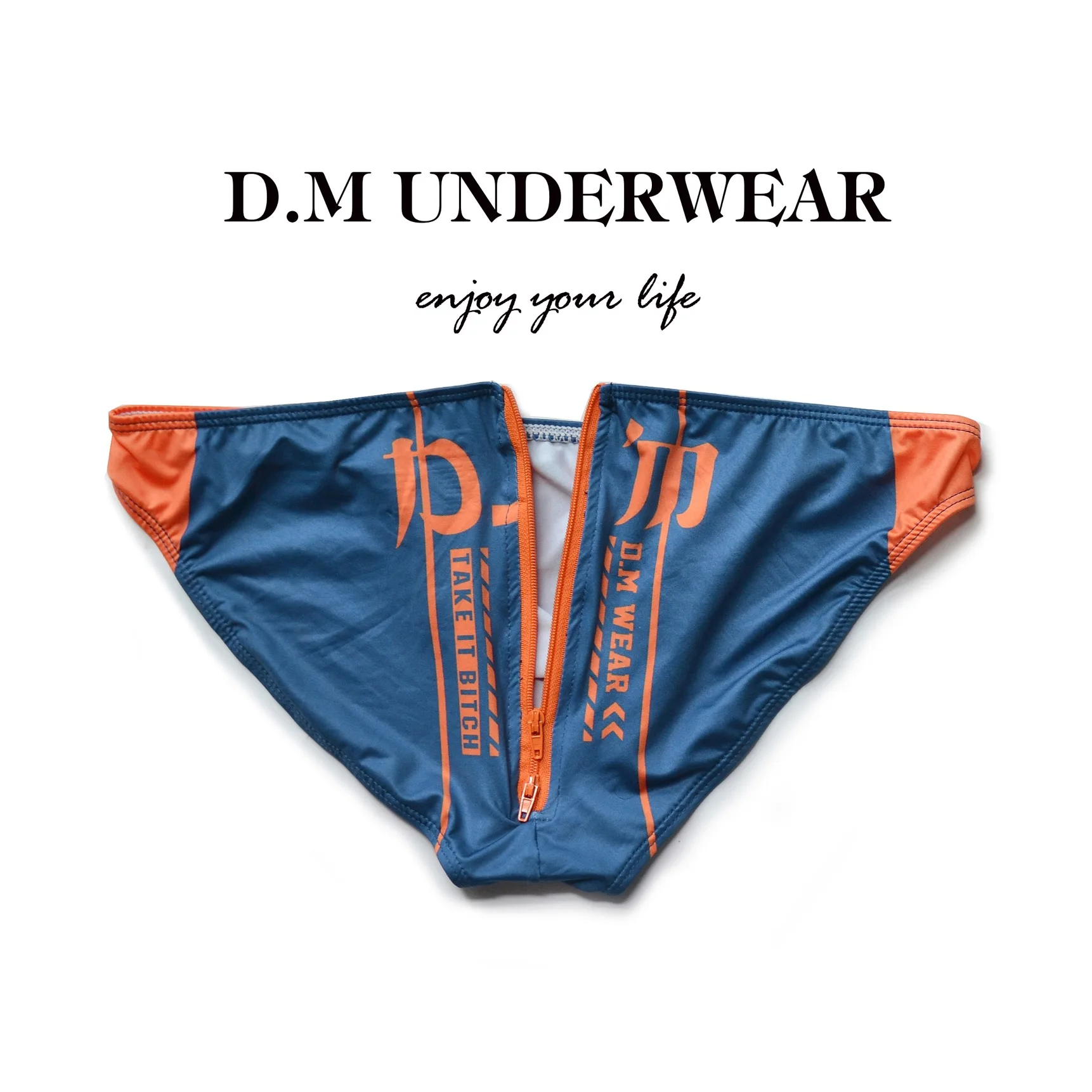 Men's Fashion Underwear D. M men's Briefs low waist sexy printed letters Hip Zipper polyester Milk silk elastic men's underwear