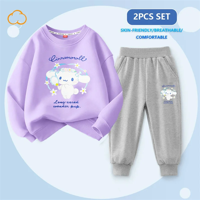 Anime Sanrio Kuromi Kawaii Children's Clothing 2Pcs Set Cinnamoroll My Melody Cute Autumn Sportswear Girls Cartoon Casual Wear kawaii sanrioed ring cute hello kt kurome my melody cinnamoroll cartoon anime adjustable rings toys for girls birthday gift