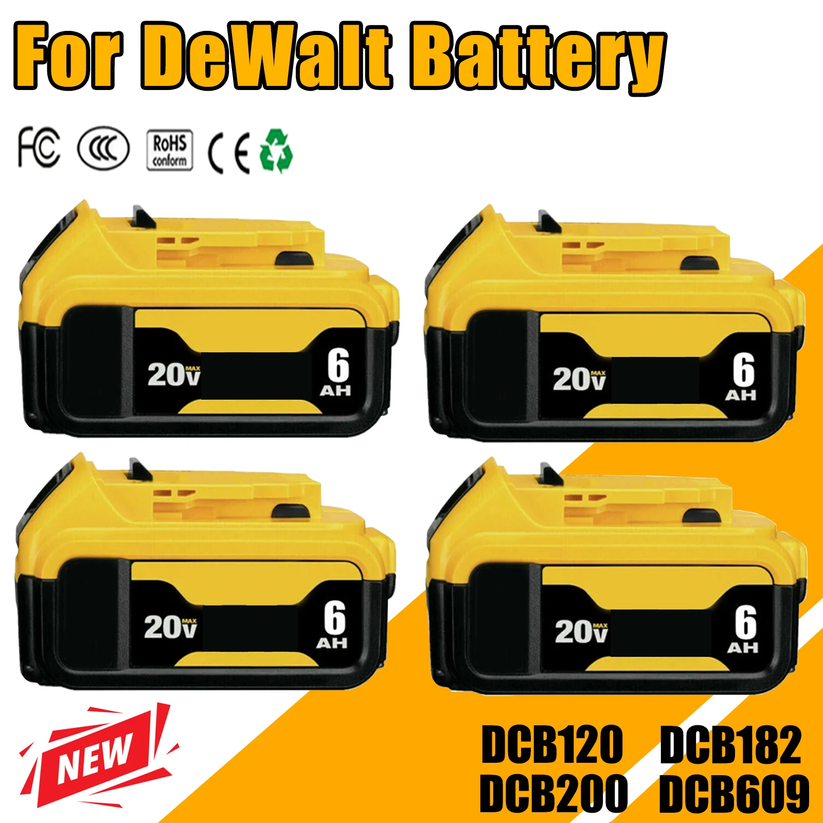 

4Packs 6000MAH For Dewalt DCB200 20V Replacement Battery Compatible with For Dewalt 20V Tools Battery LED Work Lights