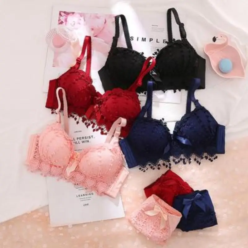 panty sets Beautiful Breathable Bra Set Women's Soft Underwear Set Comfortable Brassiere Gather Bralette Wireless Intimates Lingerie Suit french knickers set