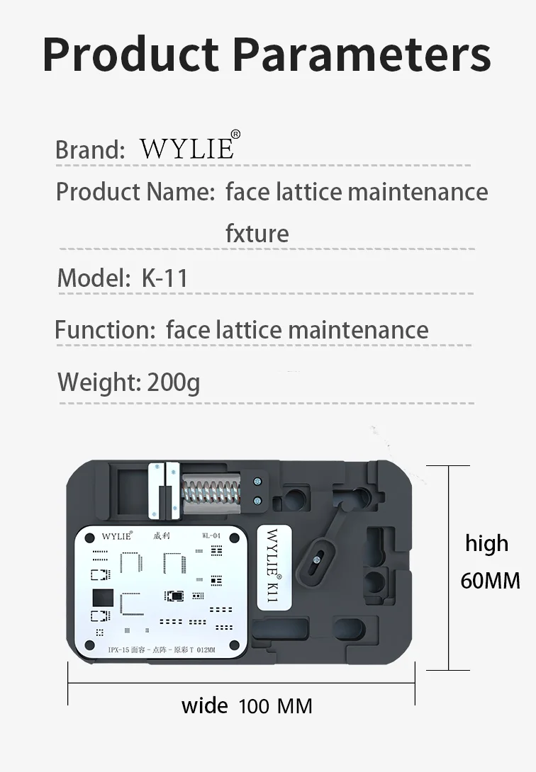 WYLIE K11 페이스 격자 유지 고정장치, 페이스 ID 볼 이식 수리 테스트 고정장치, 아이폰 X 11-15 시리즈에 적합