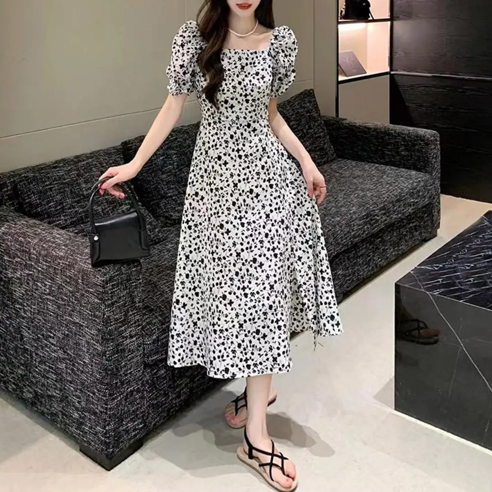 

Женское винтажное платье миди с коротким рукавом и цветочным принтом